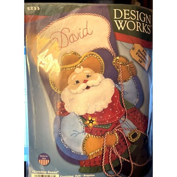 Design Works Cowboy Santa  18" Christmas Felt Stocking Kit #5233 Sealed USA NEW - Picture 7 of 7